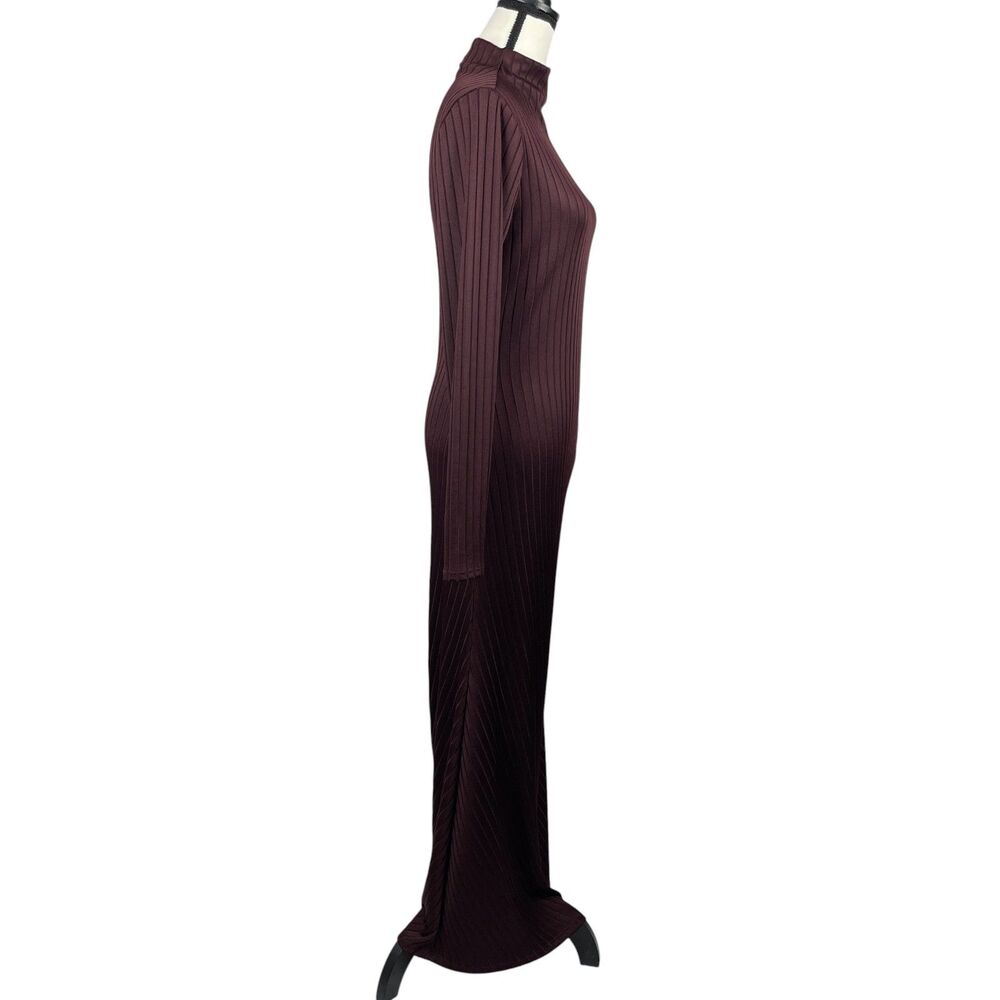 Good American Women’s Maxi Dress XL Burgundy Ribbed Mock Neck Long Sleeve - Picture 4 of 11